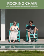 Oversized Outdoor Rocking Chair, High Back Porch Rocker Chair, HDPE All Weather Resistant Rocking Chairs for Patio, 380lbs Weight Capacity, Lake Blue - Image 7