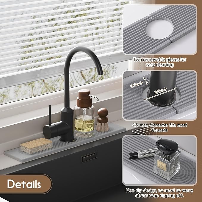 Faucet Mat for Kitchen Sink, Diatomite Quick Drying Tray, 20 Inch Kitchen Sink - Image 4