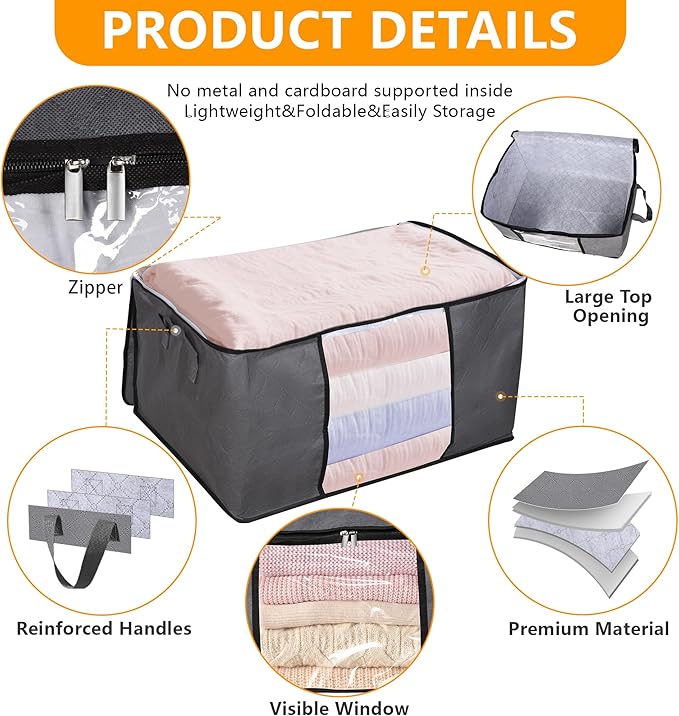 90L Large Blanket Storage Bags, 8 Pack Clothes Storage Bag Comforter Storage Bin - Image 3