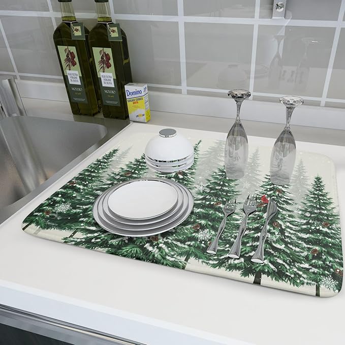 Winter Green Pine Tree Dish Drying Mat - Image 6