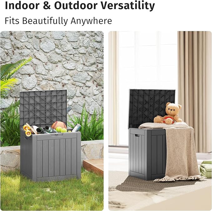 EAST OAK Outdoor Storage Box, 31 Gallon Deck Box Indoor and Outdoor Use, Waterproof Resin Storage Bin for Package Delivery, Patio Cushions, Gardening Tools, Lockable, UV Resistant, Grey - Image 7