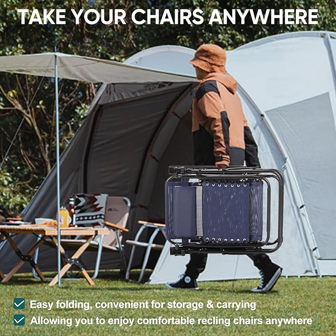 NEWBULIG Zero Gravity Chair Set of 4, Lounge Chair Folding Portable Adjustable Camping Reclining Chairs with Adjustable Pollow, Mesh Back, Cup Holder Trays Lawn Patio Chair for Pool Beach - Blue - Image 6