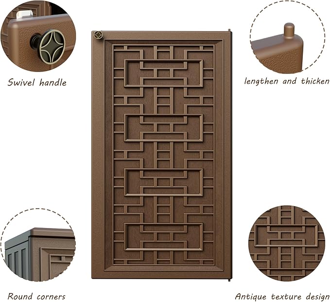 Indoor Outdoor Storage Cabinet Waterproof with 1 Shelf, Plastic Outdoor Storage Cabinets for Patio/Garden/Backyard, Size 34.3''L*15''W*36.2''H(Brown) - Image 5