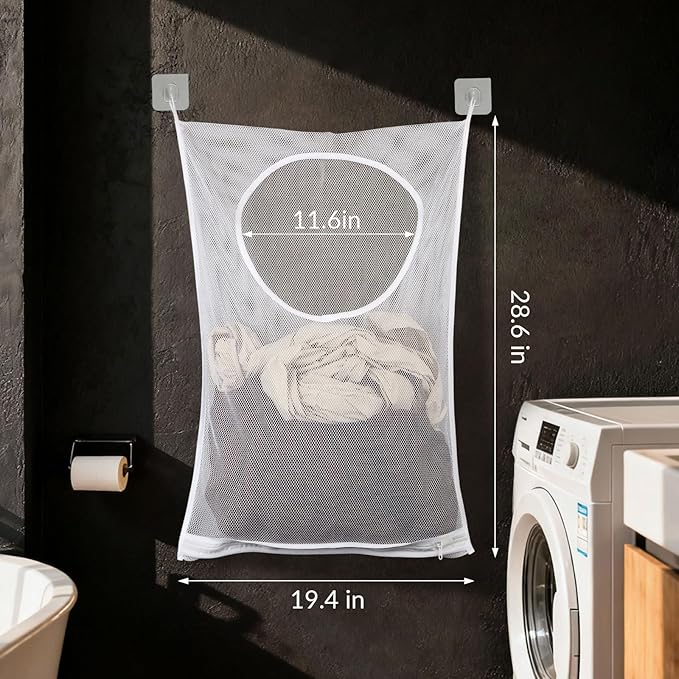 Hanging Laundry Hamper Bag, 30x20 Inch Foldable Wall Hanging Laundry Bag - Image 2