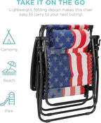Best Choice Products 30” Wide Folding Zero Gravity Outdoor Recliner Patio Lounge Chair w/Adjustable Canopy Shade, Headrest, Side Accessory Tray - American Flag - Image 9