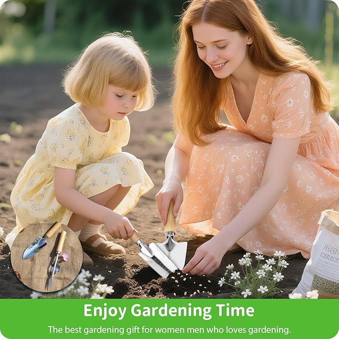 Garden Tool Set, 2 Pieces Stainless Steel Heavy Duty Garden Tools, Garden Kit with Ergonomic Wooden Handle, Durable Garden Tools for Gardening, Gardening Gifts for Women - Image 3