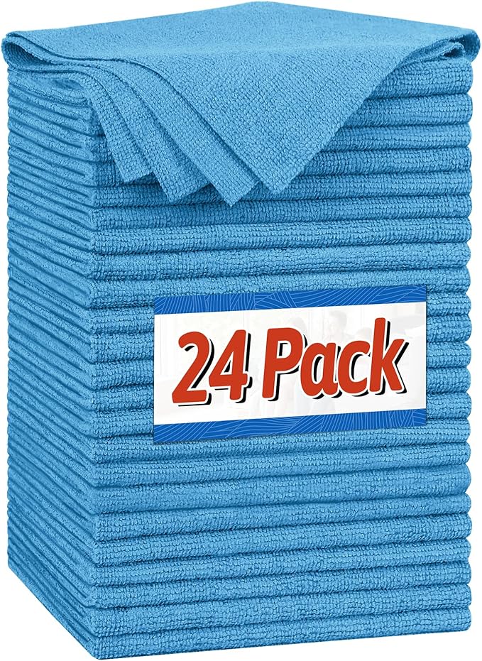 FIXSMITH Microfiber Cleaning Cloth, Shop Towels Bulk, 24 Pack Blue Microfiber by FIXSMITH