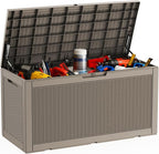 DRATO 100 Gallon Large Deck Box, Outdoor Storage Box for Patio Furniture, Patio Cushions, Gardening Tools, Pool Supplies,660lbs Weight Capacity,Waterproof Resin Storage Boxes（Gray，100 Gallon） by DRATOprovidesawarmandcozy