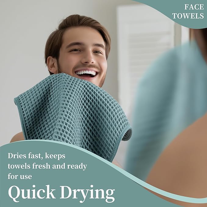 Microfiber Waffle Face Towels, 2 Pieces, Fast Drying, Lint Free 430 GSM - Image 5