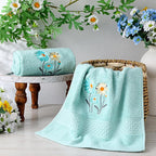 2 Pcs Daisy Hand Towels Teal Flower Bathroom Decor 14x29 Inch Embroidered 100% - Image 4
