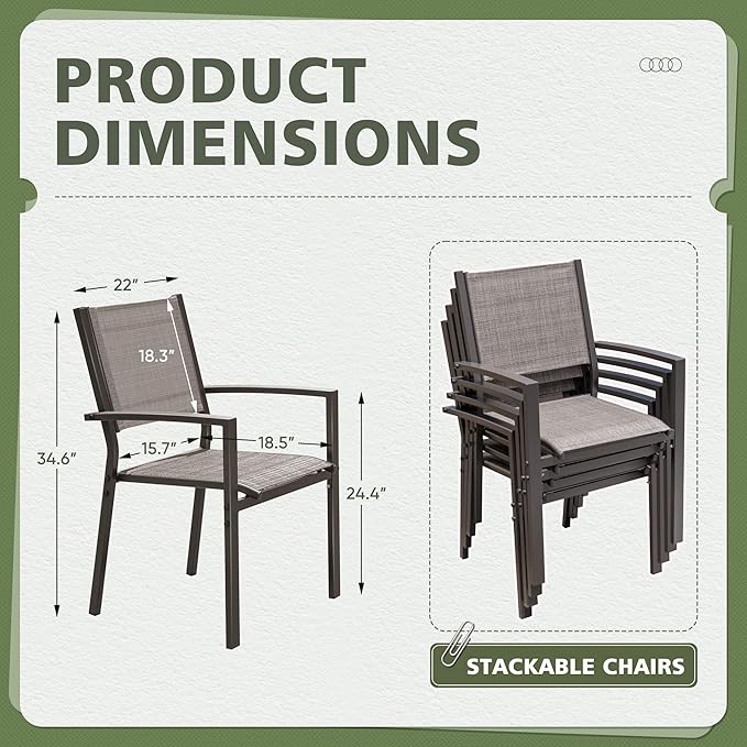 Flamaker Patio Chairs Textilene Outdoor Chairs Set of 6 Stackable Dining Chair for Backyard, Deck, Poolside (Grey) - Image 3