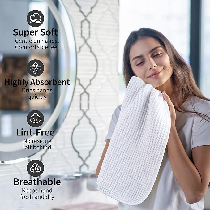 Microfiber Waffle Hand Towels, 4 Pieces, Fast Drying, Lint Free 430 GSM - Image 4