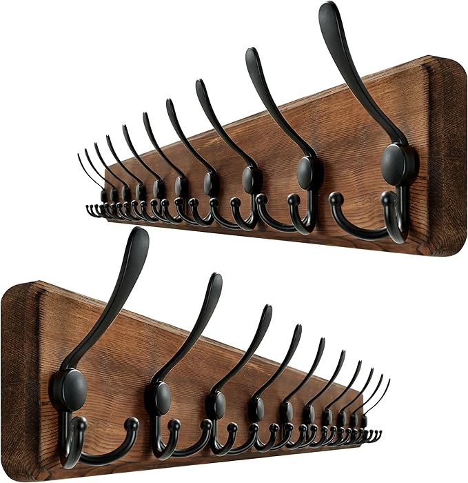 WEBI Coat Rack Wall Mount, 38 9/16" Long, 10 Hooks, Wood Coat Hooks Wall by WEBI