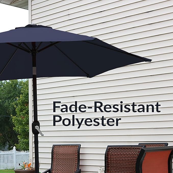 Sunnydaze Outdoor Patio Umbrella - Polyester Table Market Umbrella with Push-Button Tilt and Crank - 6 Sturdy Ribs - Blue - 7.5ft - Image 4