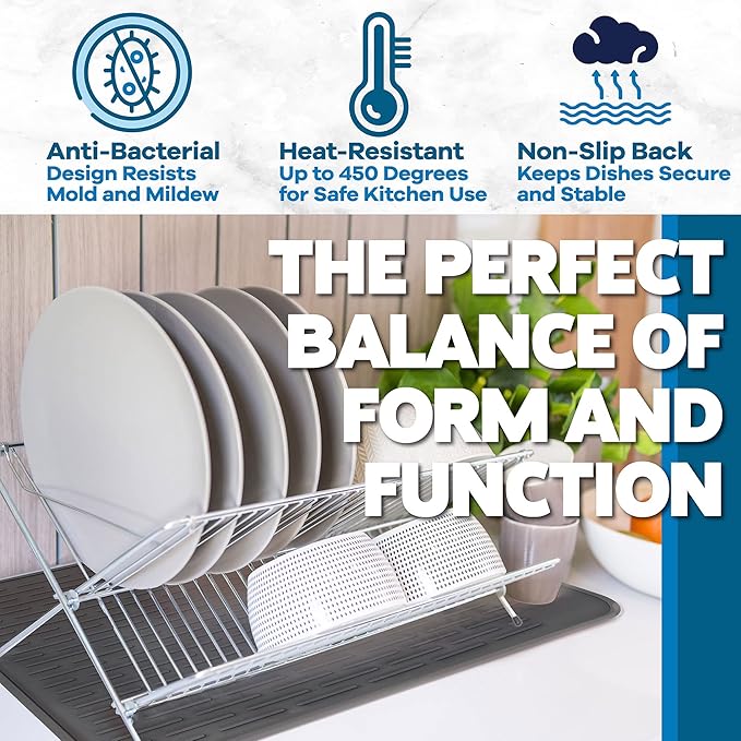 Large Silicone Dish Drying Mat for Kitchen Counter or Under Sink, Waterproof - Image 4