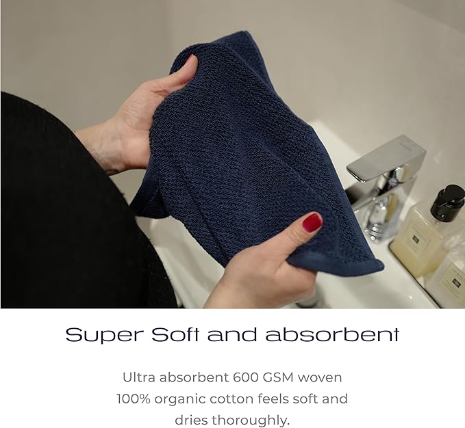 Luxury Silver-Infused Navy Blue Washcloths 4-Pack Set, 12.9"x12.9" - Image 5
