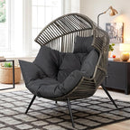 Vongrasig Wicker Egg Chair PE Rattan Chair with Cushion, Oversized Patio Lounge Chair for Outdoor, Indoor, Balcony, Backyard, Garden, Living Room, (Black/Rattan) by Vongrasig