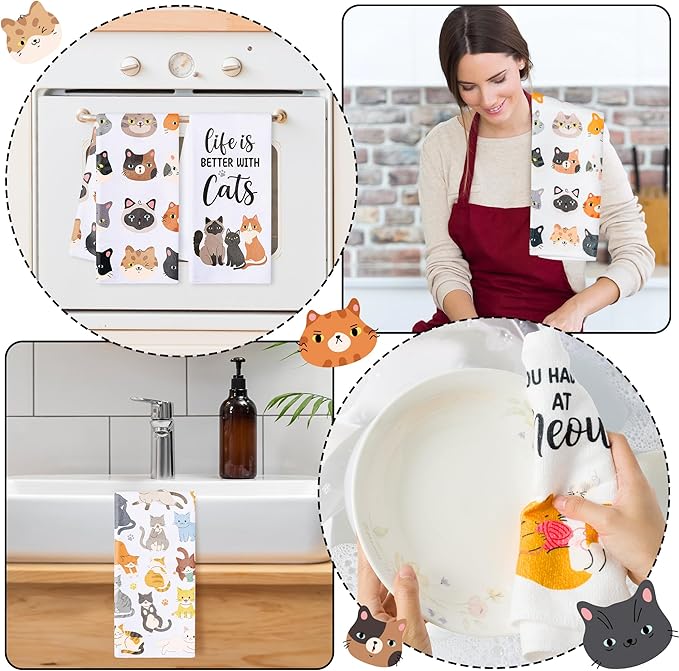 R HORSE 5Pcs Funny Kitchen Dish Towels, Cute Cat Dishcloths Gift, Absorbent - Image 5