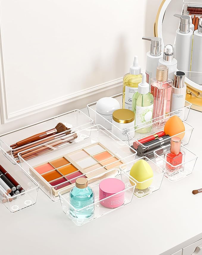15Pcs Clear Plastic Drawer Organizers Set, 4size makeup drawer organizer trays - Image 2