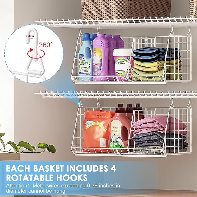 23.62” Extra-Long Under-Shelf Hanging Laundry Basket Organizer, Fits Wire - Image 3