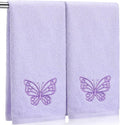 2 Pcs Butterfly Hand Towels Light Purple Bathroom Decor 14x29 Inch Embroidered by SmoothNovelty