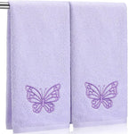 2 Pcs Butterfly Hand Towels Light Purple Bathroom Decor 14x29 Inch Embroidered by SmoothNovelty