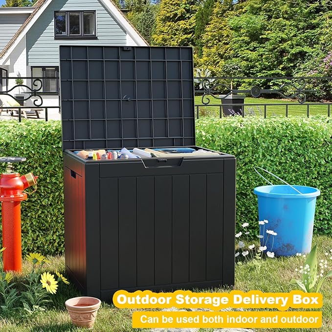 33 Gallon Outdoor Deck Box, Lockable Waterproof Outdoor Storage Boxes For Garden Tools,Indoor Cushions,Accessories Outside Storage Resin Weatherproof Container(Black) - Image 2