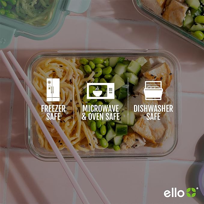 Ello Color Lock 3.4 Cup 10PC, 5 Pack Glass Meal Prep Sets Leak-Proof Glass Food - Image 7