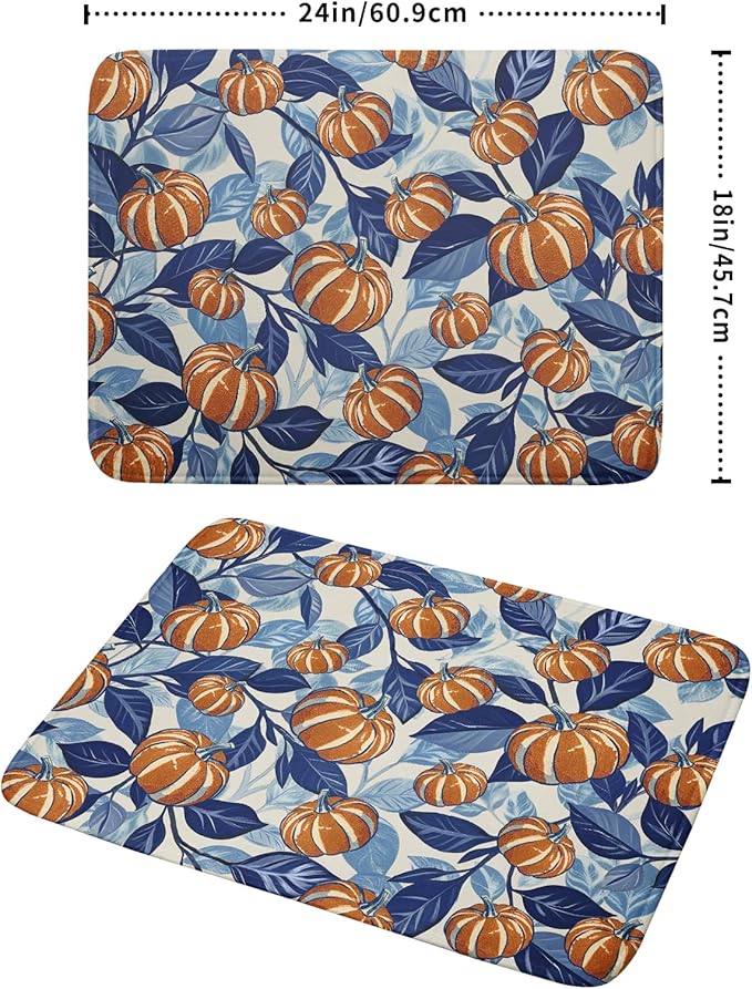 Blue Burnt Orange Fall Thanksgiving Pumpkin Dish Drying Mat - Image 2