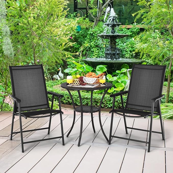 Giantex Set of 2 Patio Folding Chairs, Portable Outdoor Dining Chairs with Armrest for Porch Camping Pool Beach Deck Lawn Garden, Metal Frame, Black - Image 2