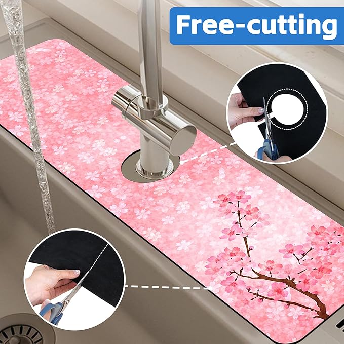 Spring Cherry Blossom Kitchen Sink Splash Guard Absorbent Fast Drying Mat - Image 7
