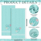 2 Pcs Flip Flops Hand Towels Mint Green Bathroom Decor 14x29 Inch Embroidered - Image 2