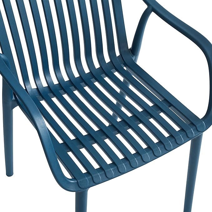 Modern Stackable Outdoor & Indoor Plastic Dining Chairs Set, Armchairs Set, Weather-Resistant, Ideal for Patios, Cafes, and Home Use, Set of 4 (Blue) - Image 6