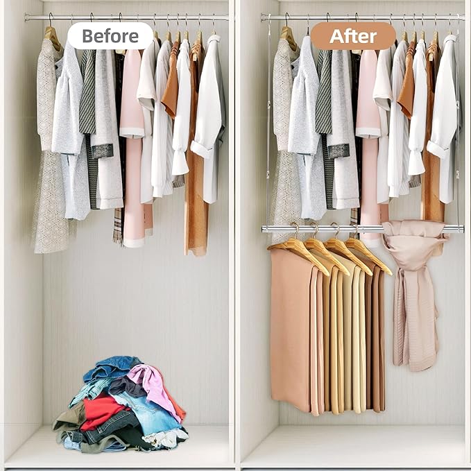 STORAGE MANIAC Hanging Closet Rod, Adjustable Width and Height Closet Hanging - Image 5