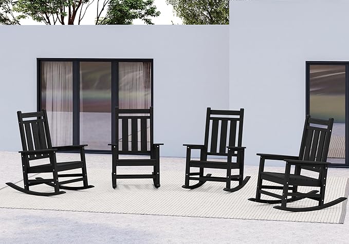KINGYES Oversized Outdoor Rocking Chair Set of 4, All-Weather Patio Rocking Chairs for Porch, HDPE Outdoor Patio Rockers with High Back & Wide Seat for Garden, Lawn, Black - Image 9