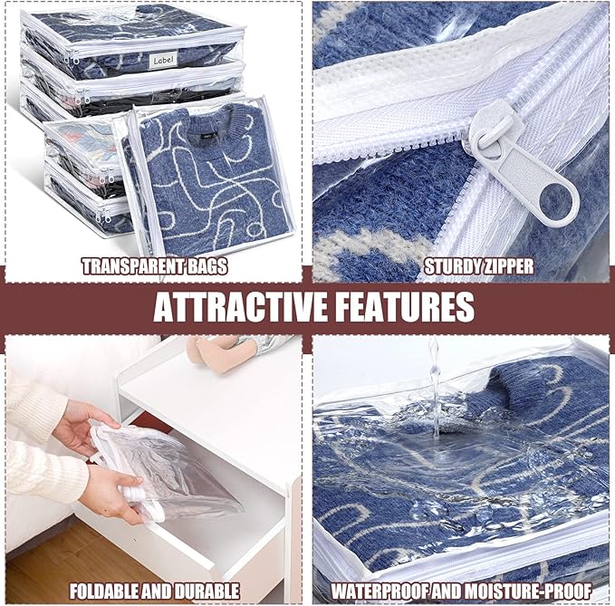 Hoolerry 6 Pieces Sweater Storage Bags Plastic Clear PVC Clothes Storage Bags - Image 3