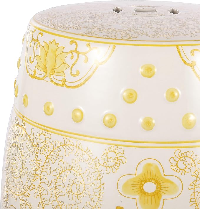 JONATHAN Y TBL1013B Double Happiness 18" Chinoiserie Ceramic Drum Indoor/Outdoor Garden Stool Bohemian, Coastal, Classic, Cottage,Traditional, Patio, Garden, Bathroom, Living Room, Yellow/White - Image 7