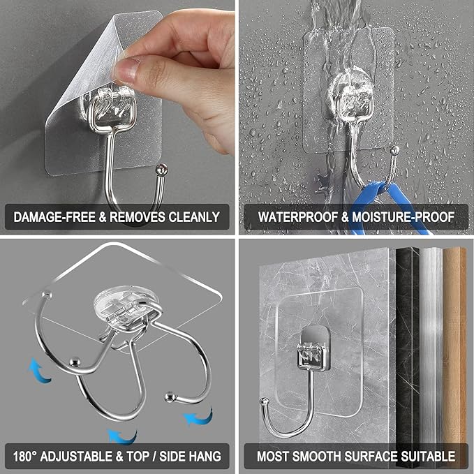 15 pack Large Adhesive Wall Hooks, Damage-Free Waterproof Rustproof 33Ib Max - Image 2