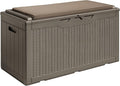 Devoko 100 Gallon Waterproof Large Resin Deck Box Outdoor Storage Box Indoor Lockable Storage Container with Cushion for Patio Furniture Garden Pool Cushions (Light Brown) by DEVOKO