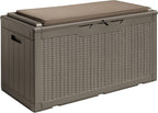 Devoko 100 Gallon Waterproof Large Resin Deck Box Outdoor Storage Box Indoor Lockable Storage Container with Cushion for Patio Furniture Garden Pool Cushions (Light Brown) by DEVOKO