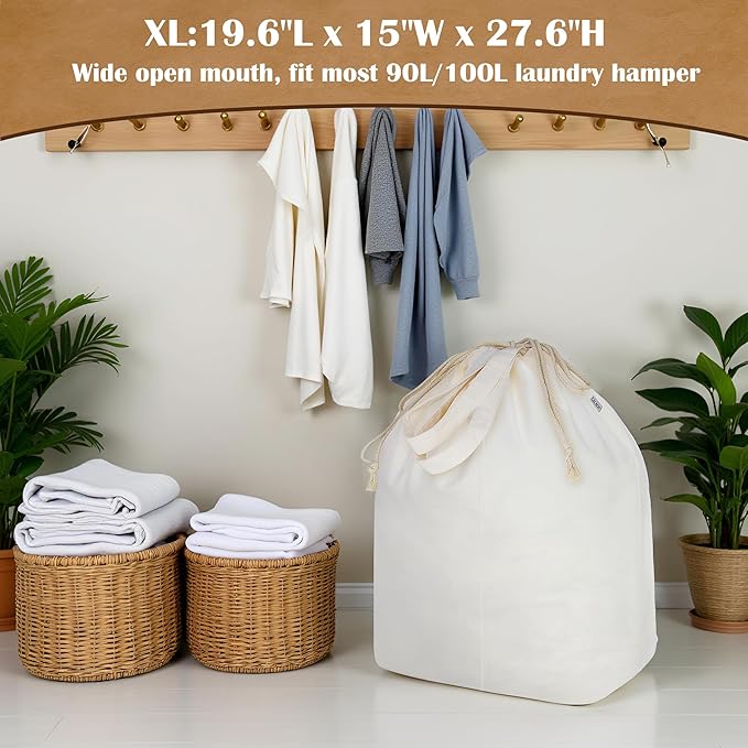 Canvas Laundry Bags with Handles & Rectangular Base, 90L Extra Large Heavy Duty - Image 7