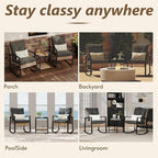 3 Piece Patio Rocking Chairs Set of 2, Outdoor Rocking Chair Bistro Set with Tempered Glass Coffee Table and Thick Lumbar Pillow Set, Front Porch Chairs for Garden, Backyard (Gray Cushion) - Image 7