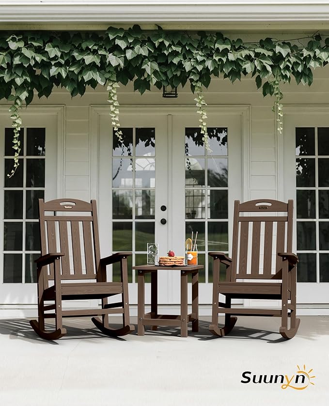 Oversized Outdoor Rocking Chair, HDPE All Weather Resistant Rocking Chairs for Patio, High Back Porch Rocker Chair, 380lbs Weight Capacity, Brown - Image 2