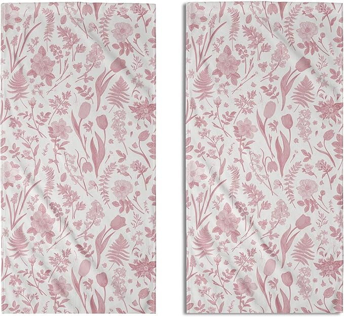 Spring Floral Hand Towels for Bathroom Set of 2 Pink White Flower Leaves by Aytipun