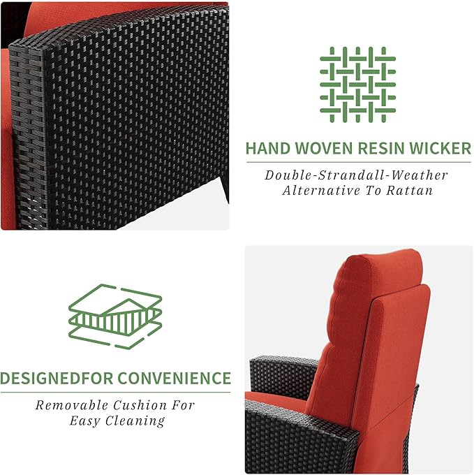 IDEALHOUSE Wicker Outdoor Recliner Reclining Patio Chairs with Adjustable Back & Footrest 150° Lay-Flat Reclining with Air Pump Rattan Flip-Up Side Table Outdoor Lounge Chairs for Pool Deck Balcony - Image 8