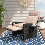 Grand patio Outdoor Recliner with Independent Adjustable Back and Footrest, Air Pump 150° Lay Flat Reclining Chair Removable Olefin Cushion Flip-Up Table Wicker Beige 1PC by GrandPatio