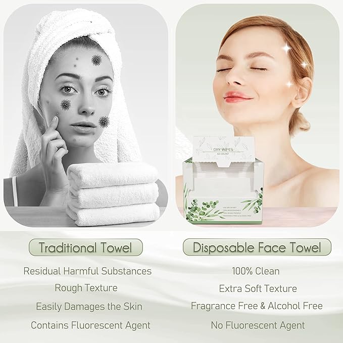 Disposable Face Towel Biodegradable Large Dry Face Wipes 120 Count/2 Box Extra - Image 5