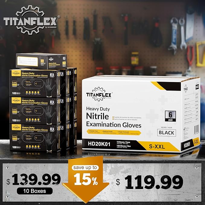 TitanFlex Disposable Nitrile Exam Gloves, Heavy Duty, Latex Free, Food Safe - Image 2