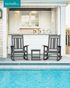 SERWALL Oversized Rocking Chair Outdoor, HDPE Outdoor Rocking Chair, Grey - Image 2