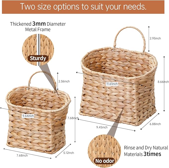 Wicker Hanging Basket, Woven Hanging Wall Basket - Image 4
